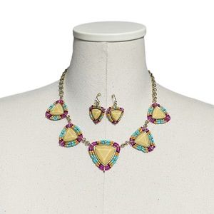 Triangle Beaded Multicolored Necklace & Earring Set